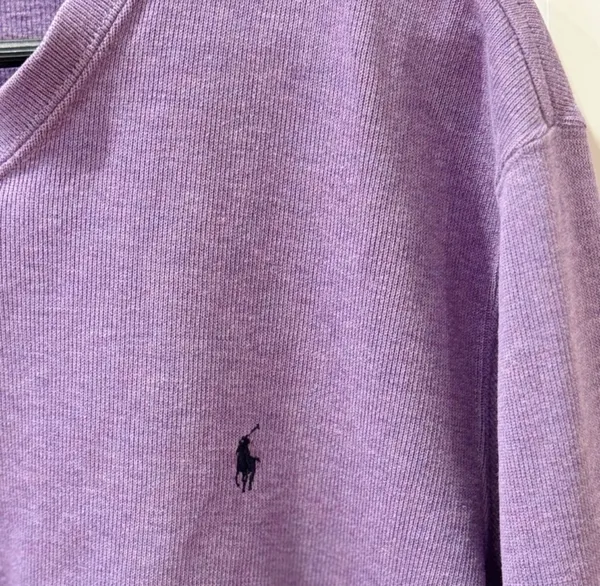 Vintage 90s Ralph Lauren Polo Purple Cotton Vneck Sweatshirt L Relax Fit - Image 3