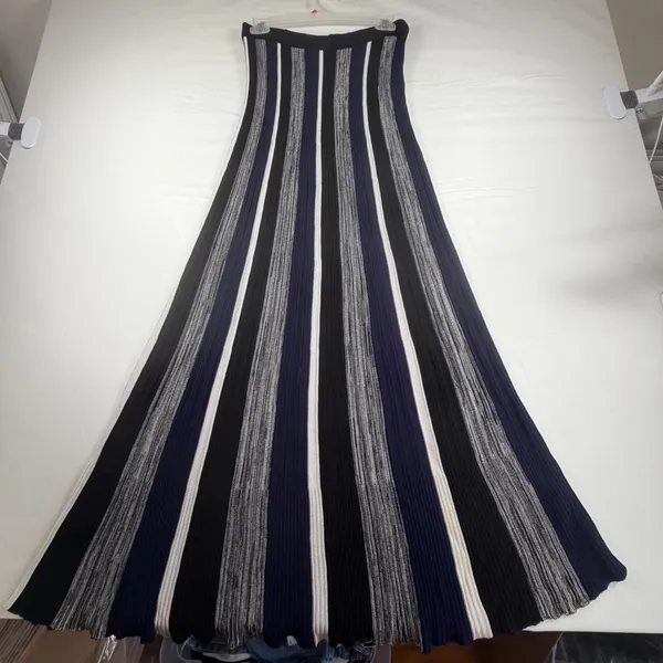 BB Dakota Womens Striped Knit Maxi Skirt Black Navy‎ Blue White Size Small - Image 3