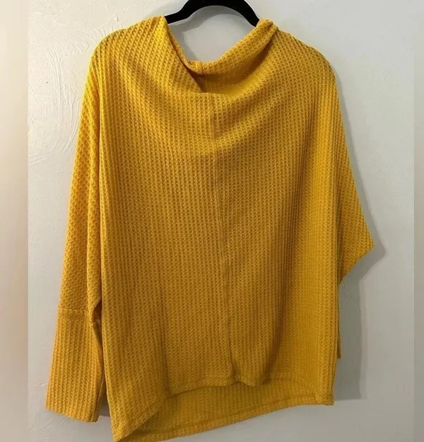 EXPRESS Umgee Top Size Large Mustard Yellow Waffle Knit Dolman Sleeve Oversized NWT - Image 4