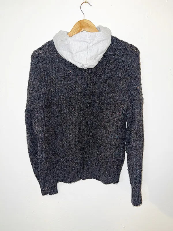 Aerie Cozy Gray Two-Tone Sweater Speckled Colorful Knit Hoodie - Image 10