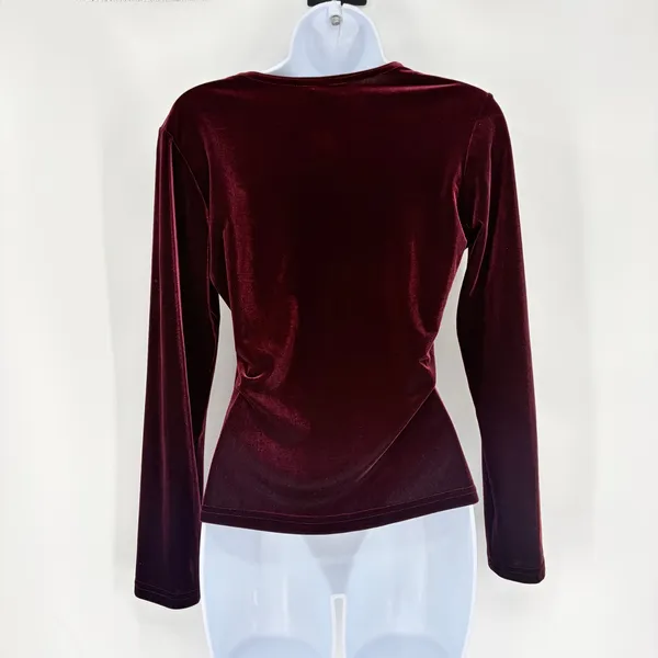 Vtg Gantos 90s Velvet Burgundy Long Sleeve Top Sz S Y2K Dark Romantic Holiday - Image 5