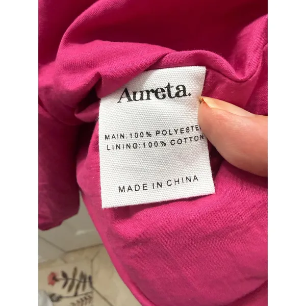 Aureta x Anthropologie Pleated Mini Dress‎ Magenta Pink V-Neck Balloon Sleeve M - Image 8