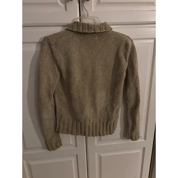 Spice‎ It Up Vintage Tan Ribbed Zip Up Cardigan Sweater Small Acrylic Knit Taupe - Image 4