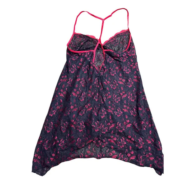 Secret Treasures Pink Navy Floral Lace Babydoll Chemise Sharkbite Hem Large‎ - Image 4