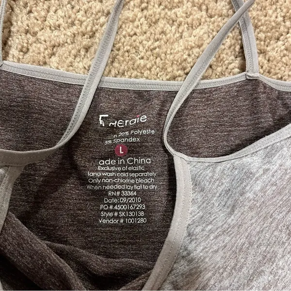Gray And Brown Energie Spaghetti Strap Tank Top. Has adjustable straps. - Image 3