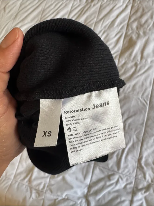 Reformation Black Ribbed Lettuce-Edge Crop Top - Image 4