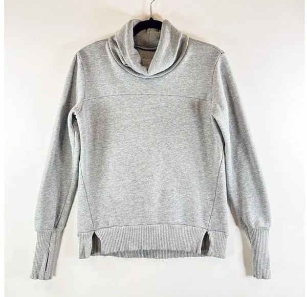 ALO Yoga Women Sweatshirt Gray Haze Turtle Neck Pullover Thumbhole Cozy Small - Image 2