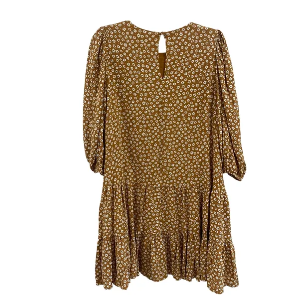 DRESS FORUM‎ LA | Mustard White Floral Balloon Sleeve Dress Tiered | Size S - Image 3