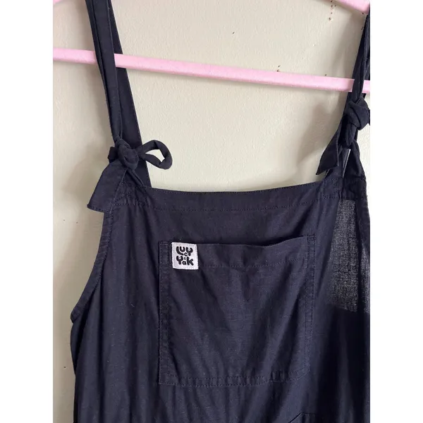 Lucy & Yak Black Linen Blend Jumpsuit Size 2 Wide Leg Cropped Drawstring Waist - Image 4