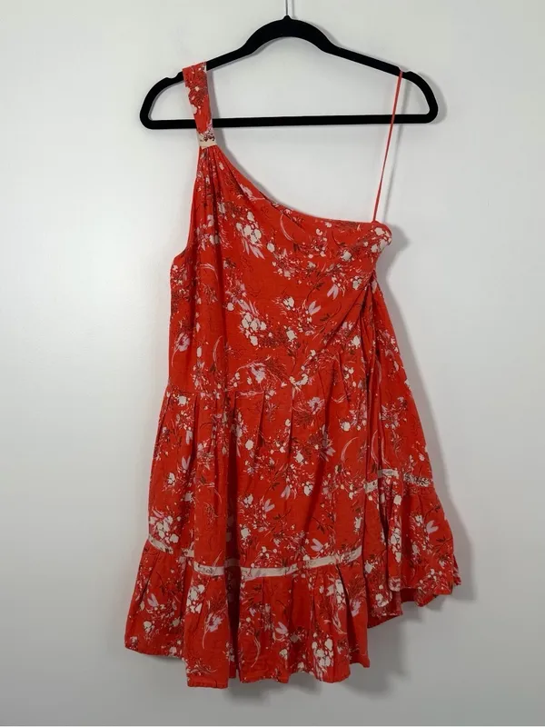 Free People All Mine One Shoulder Floral Mini Dress Red Size Small - Image 2