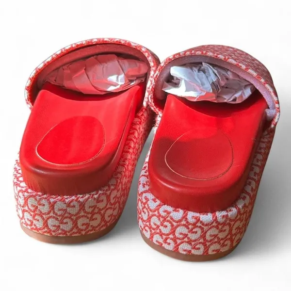 Red Platform Slides Chunky Cherry Sandals Y2K Glam Vacation Coastal Resort Sz 4 - Image 3