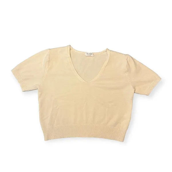 Brandy Melville John Galt Cream Cropped Top Knit VNeck Minimalist Preppy Sz XS-S - Image 2