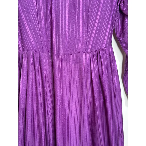VTG 80s Handmade Purple Pleated Maxi Dress Lace Trim Puff Sleeve Victorian Gown - Image 3