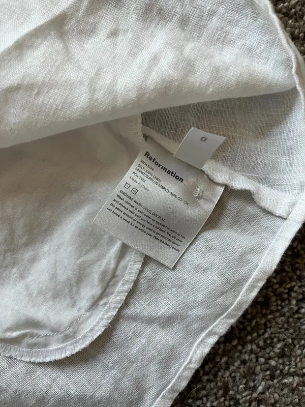 Reformation Linen Mini Dress Off White Spaghetti Straps V-Neck Button Up Size 0 - Image 3