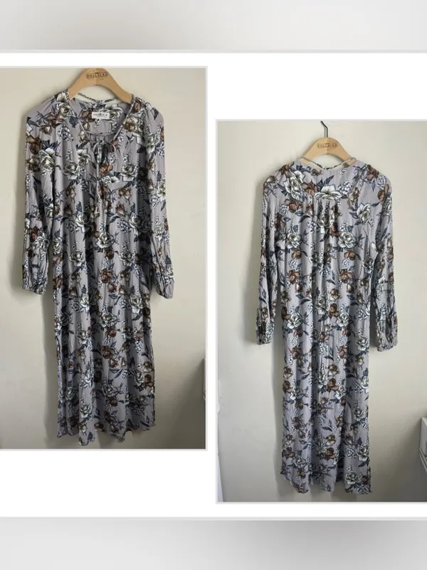 Natural Life Amelia Rose Crinkle Floral Midi Dress Size M Grey Brown - Image 2