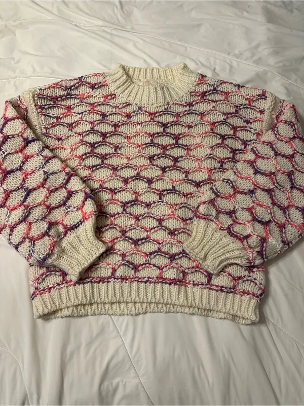 BTB Los Angeles Lola Honeycomb Cozy Cream Multicolor Knit Sweater - NWT - Size L - Image 5