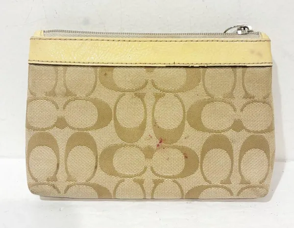 Coach Signature Canvas Wristlet Zip Pouch With Patent Leather Trim Wallet - Image 5