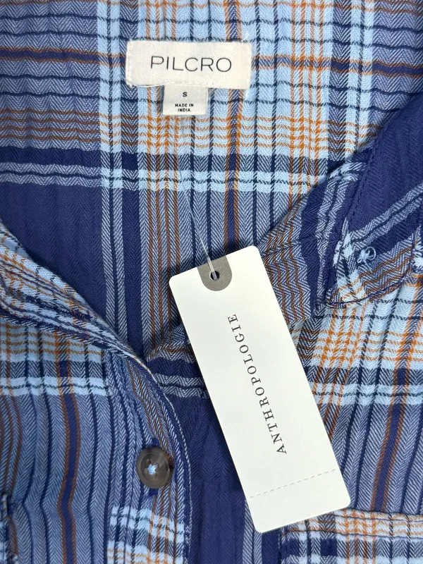 Pilcro Anthropologie Plaid Puff Short Sleeve Blouse - Image 7