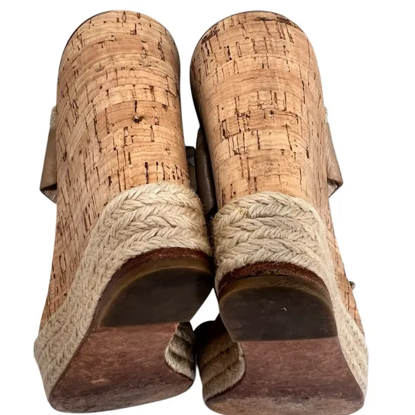 Coach Khaki Leather Signature Canvas Mendez Cork Wedges Sandals - Image 11