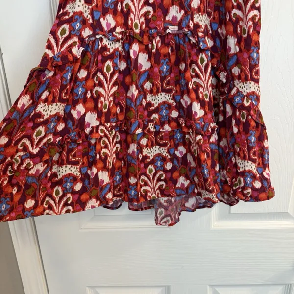 Anthropologie Robin Mini Dress XS‎ Red Pink Babydoll Floral Ruffled Tiered Fairy - Image 3