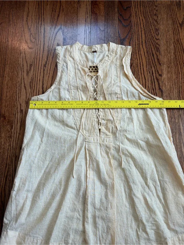 Free People Off Poplin Dress Saffron Combo Linen Blend Lace Up Mini Dress M - Image 14