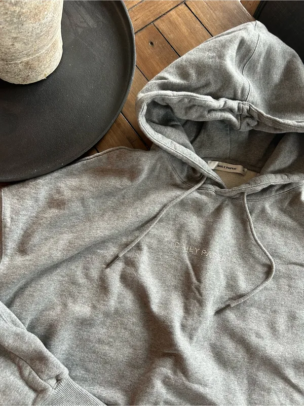 Daily Paper Horhine Rhinestone Logo Cotton Oversized Gray Hoodie XS - Image 5