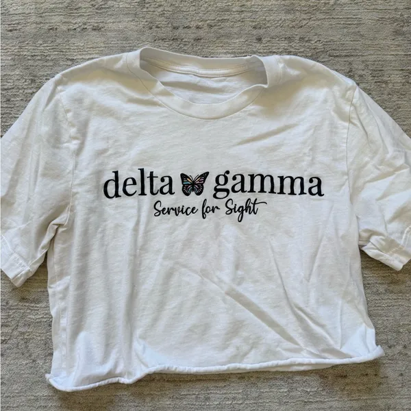 White Delta Gamma Graphic Crop Top (Size Small) - Image 4