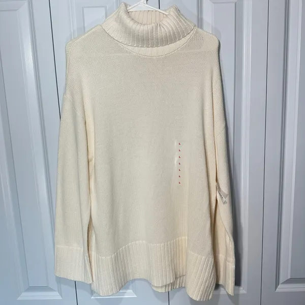 NWT Old Navy Turtleneck Sweater Women Large Cream Cotton Oversized Knit Washable - Image 2