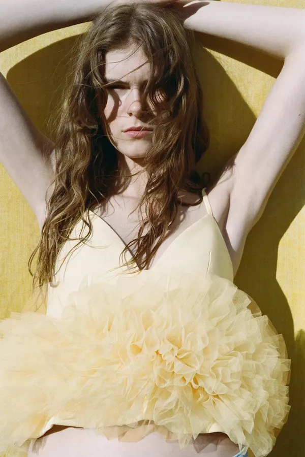 Zara top blouse butter yellow ruffle tulle - Image 11