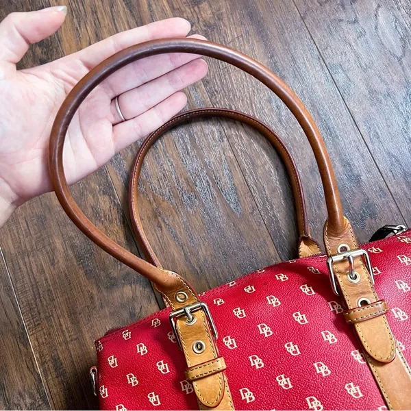 Dooney & Bourke • Domed Satchel purse bag Burning Red initials canvas wristlet - Image 7