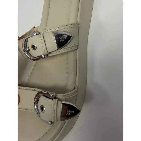 Frye Western Double Buckle Platform Slide Sandal Beige Leather Women Size 8 - Image 3