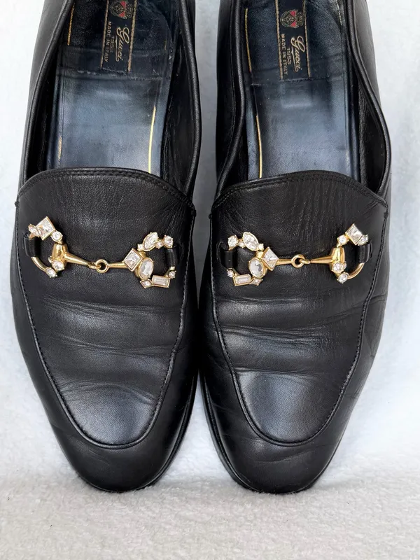 Gucci Black Leather Women's Loafers with Gold Horsebit Size 8.5 - Image 7