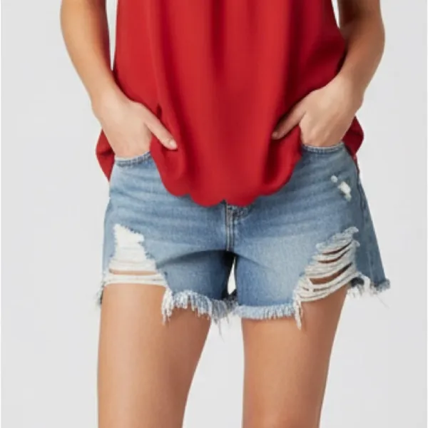 ASTONISHING denim destroyed Jean shorts size 27 Cheeky light blue beach boho - Image 2