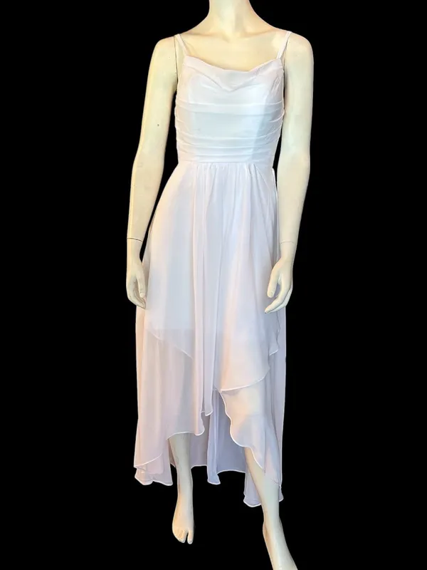 INEWER Cowl Neck High Low Chiffon Ruched Maxi Gown White Size 6 NWT - Image 2