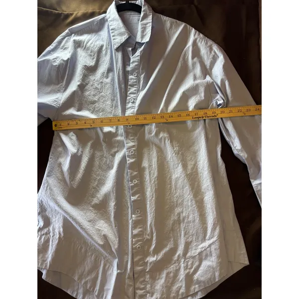 Light Blue Long Sleeve Button Down Shirt Textured High Low Hem Relaxed Fit - Image 3