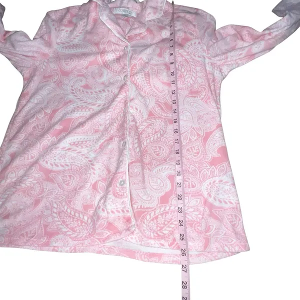 Ellen Tracy Pajama Set Button Front Shirt Pink Paisley Shabby‎ Chic Cottage L - Image 7