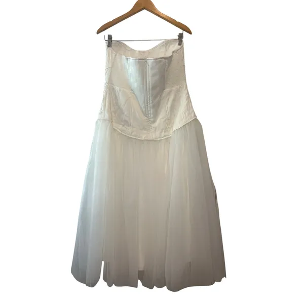 BHLDN Strapless‎ Satin Tulle Bridal Midi Dress NWT Large - Image 5
