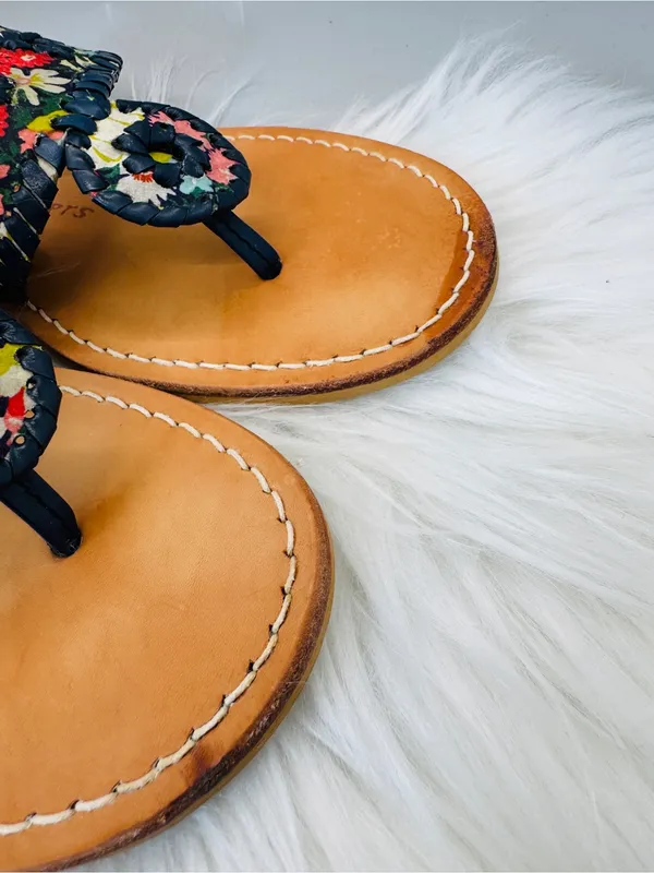 Jack Rogers Jacks Flat Sandal Multicolor Floral Trim leather boho western Indy - Image 5