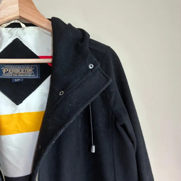 Pendleton Campbell virgin wool vintage black winter coat hooded zipper women's S - Image 3