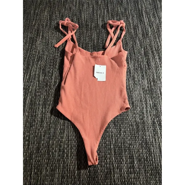 Forever 21 Knit Bodysuit Bow New Coral Pink Size Small NEW - Image 2