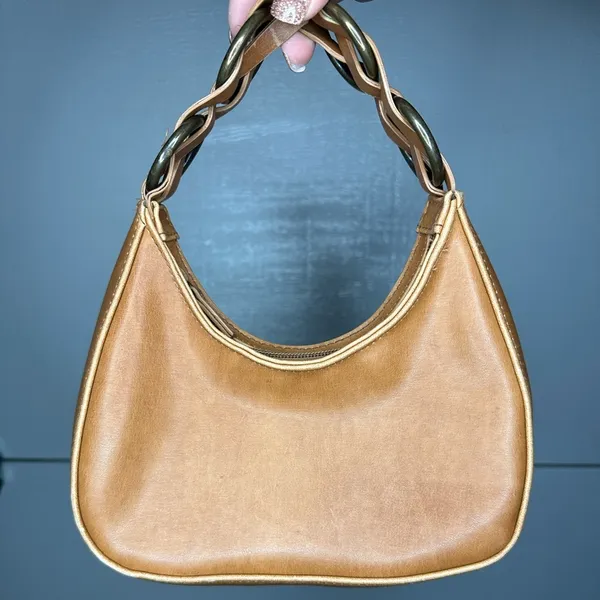 Mini Cognac Caramel Brown Hobo Shoulder Bag Y2K Weave Purse - Image 3