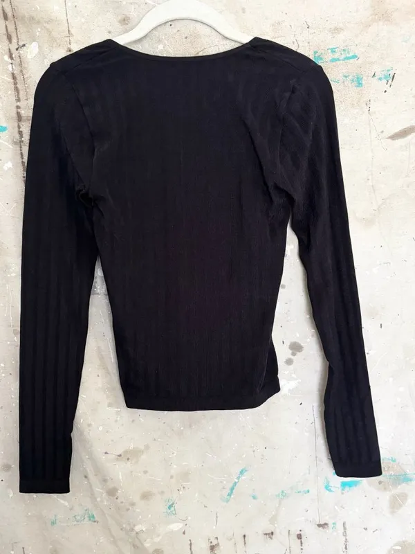 Free People Lucky You Black Ribbed Long Sleeve Top - Image 4