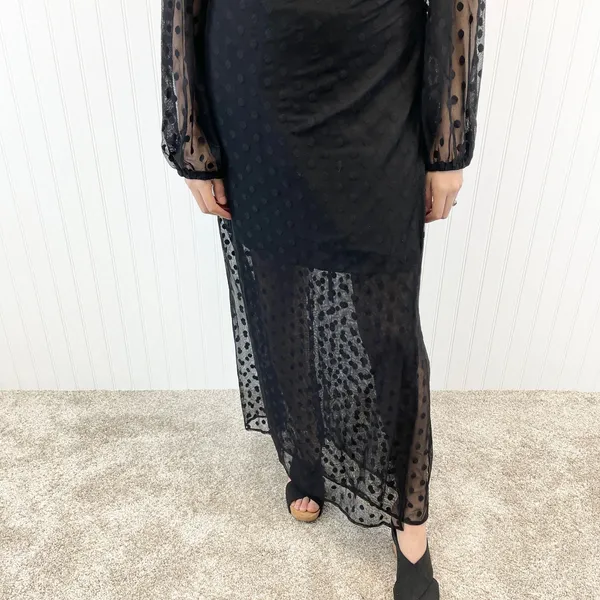 NEW Yumi Kim Womens‎ M Wicked Game Wrap Dress Black Swiss Dot Maxi Sheer Witchy - Image 8