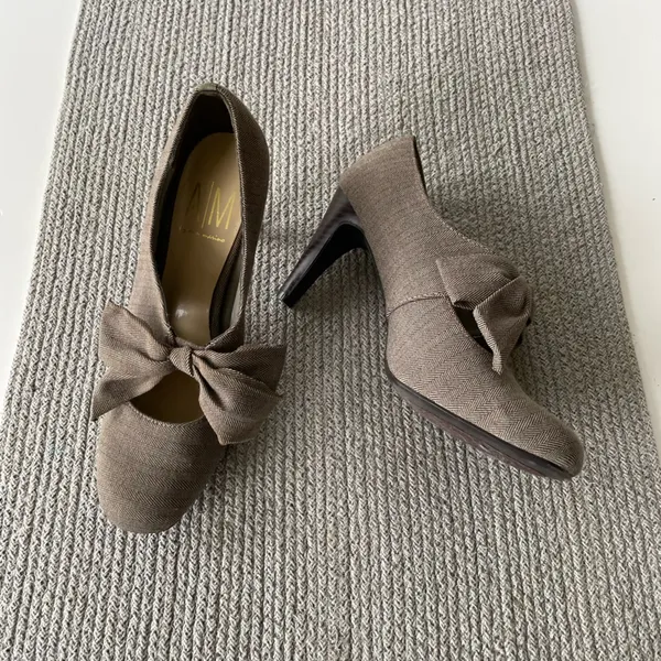 Vintage Ann Marino Brown White Herringbone Bow Tie High Heel Pumps Size 8.5 - Image 9