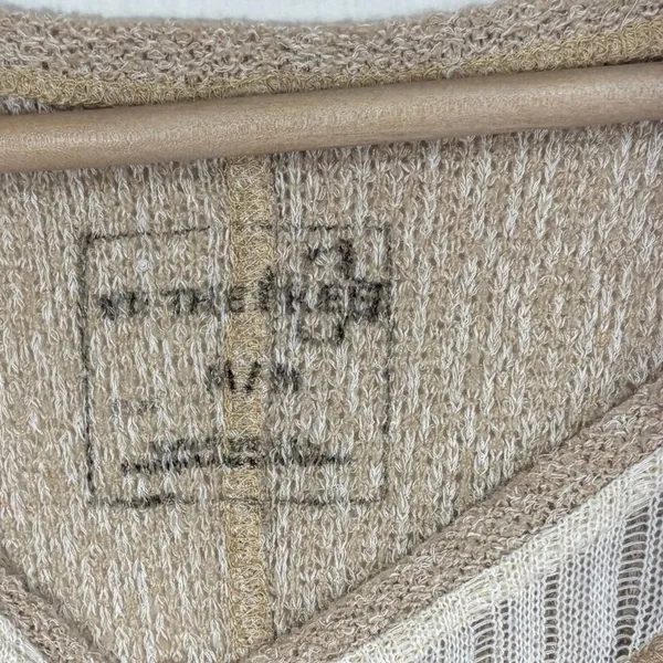 Free People We The Free Top Beige Lace Mixed Media Boho Waffle‎ Knit Casual M/L - Image 5