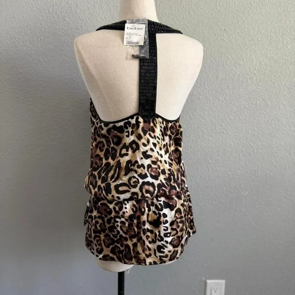 Bebe NWT Silk Leopard Print Blouse - Image 3