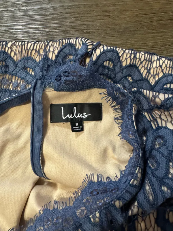 Lulu's Lovely Dusty Blue Lace Midi Dress with Nude Lining - Image 7