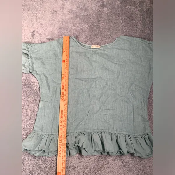 Terzo millennio Light Green/blue Ruffle Hem Top medium linen Green - Image 6