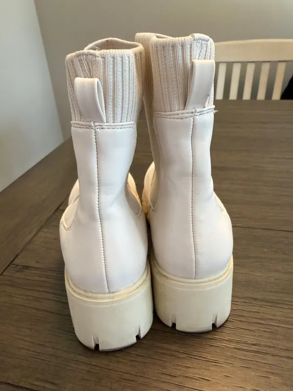 Women's White Chunky Chelsea Booties with Ribbed Ankle - Image 4