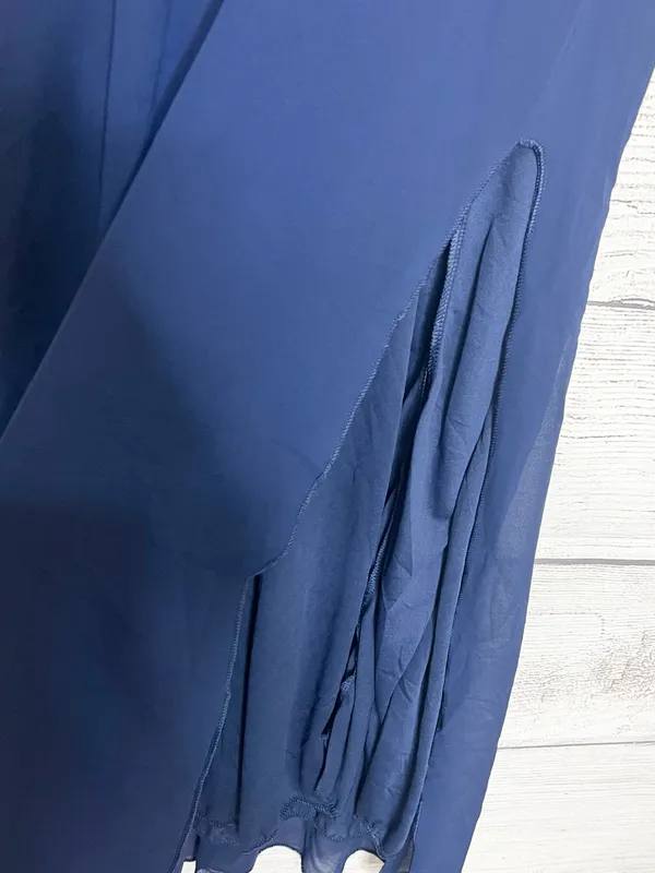 Navy Blue Sleeveless Empire Waist Leg Slit Maxi Dress Evening Gown Size Small - Image 5